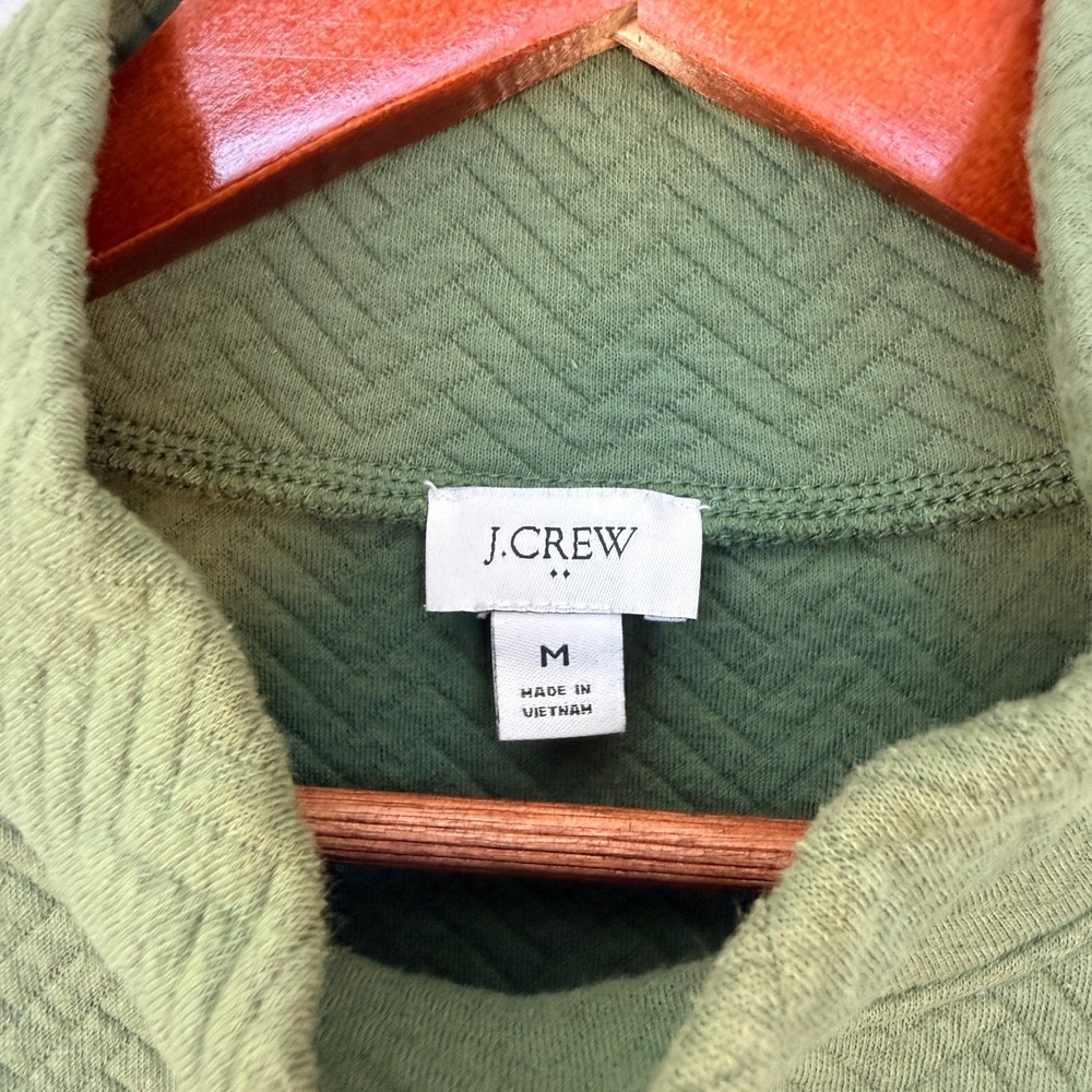 J.Crew Olive Green Quilted Herringbone Mock Neck Side Snap Sweatshirt M - Picture 7 of 7